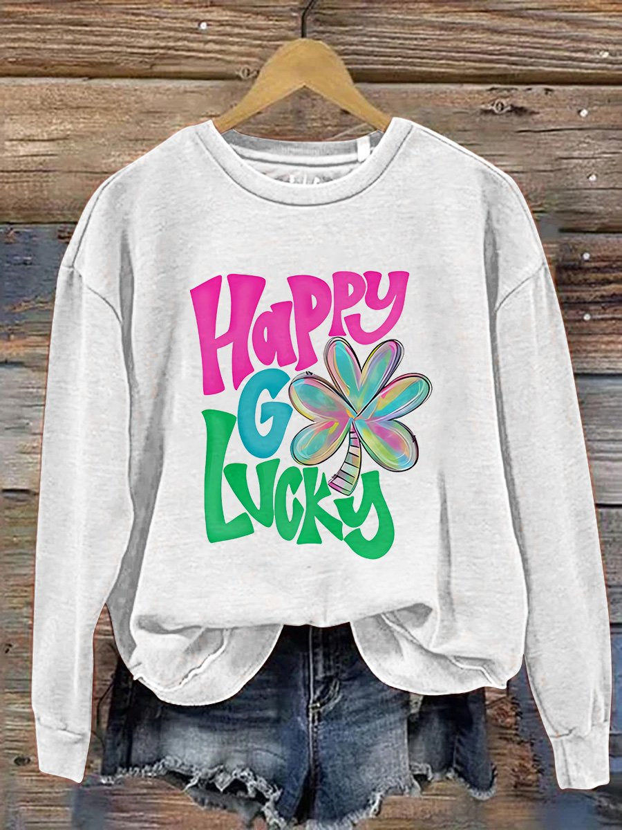 Eagerlys Shamrock Happy Go Lucky St. Patrick's Day Print Casual Sweatshirt