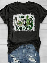 Eagerlys Eagerlys  One Lucky Teacher Print Short Sleeve T-shirt