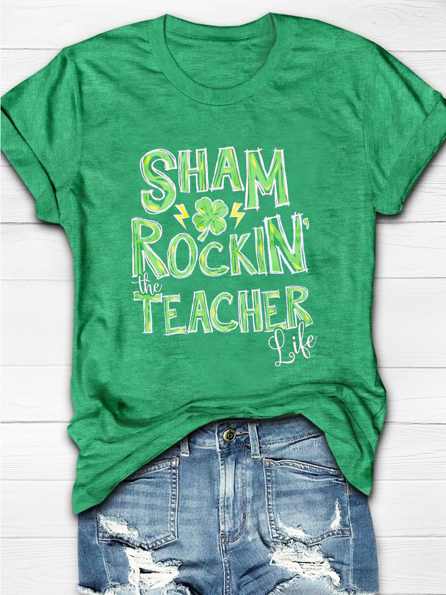 Eagerlys Sham Rockin the Teacher Life Short Sleeve T-shirt
