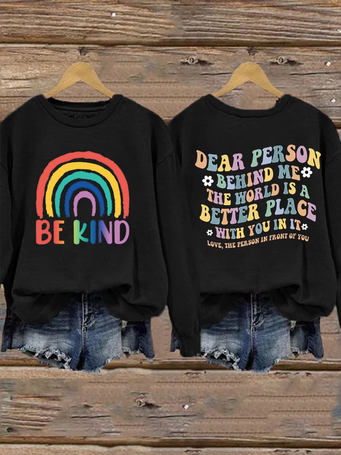 Women'S Casual Be Kind Printed Long Sleeve Sweatshirt