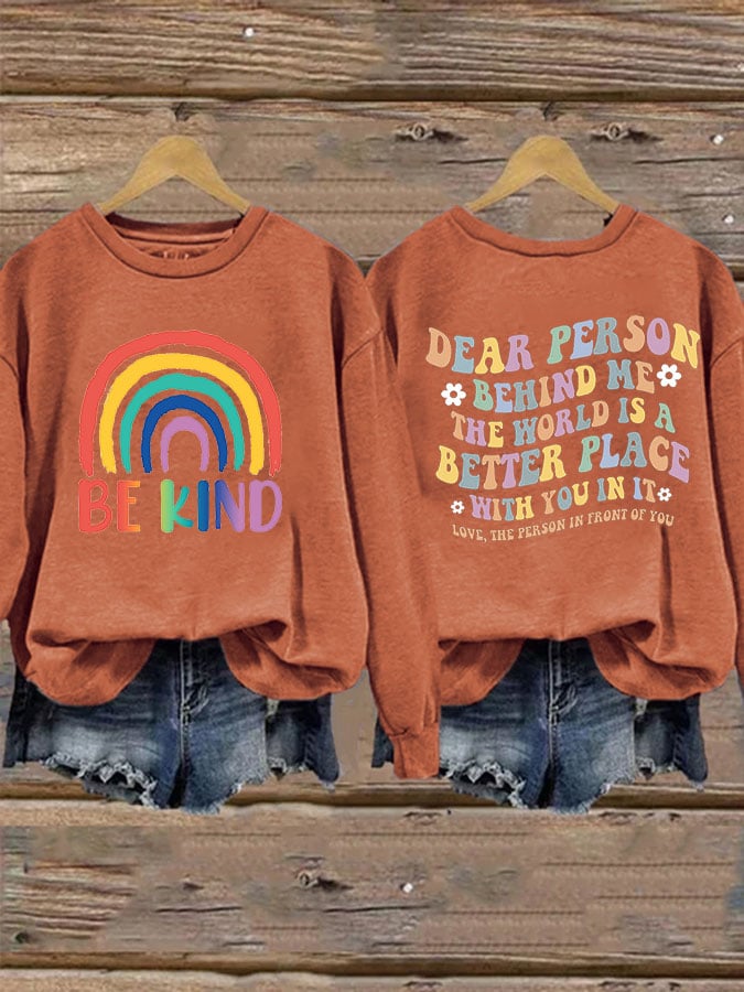 Women'S Casual Be Kind Printed Long Sleeve Sweatshirt