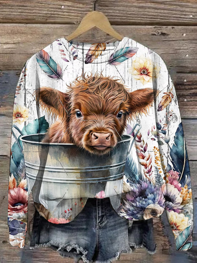 Cute Baby Highland Cow Print Sweatshirt