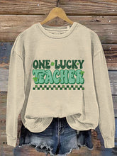 Eagerlys One Lucky Teacher St. Patrick's Day Print Casual Sweatshirt