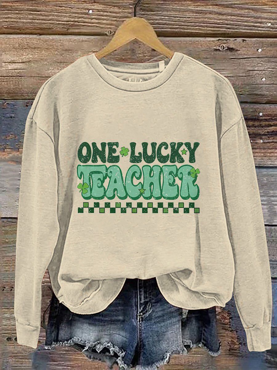 Eagerlys One Lucky Teacher St. Patrick's Day Print Casual Sweatshirt