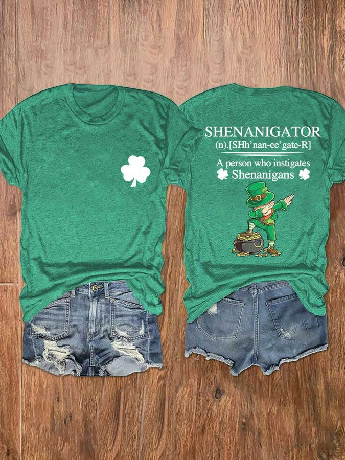 Eagerlys Women's St Patrick'S Day Shenanigator A Person Who Instigates Shenanigans Short Sleeve T-Shirt
