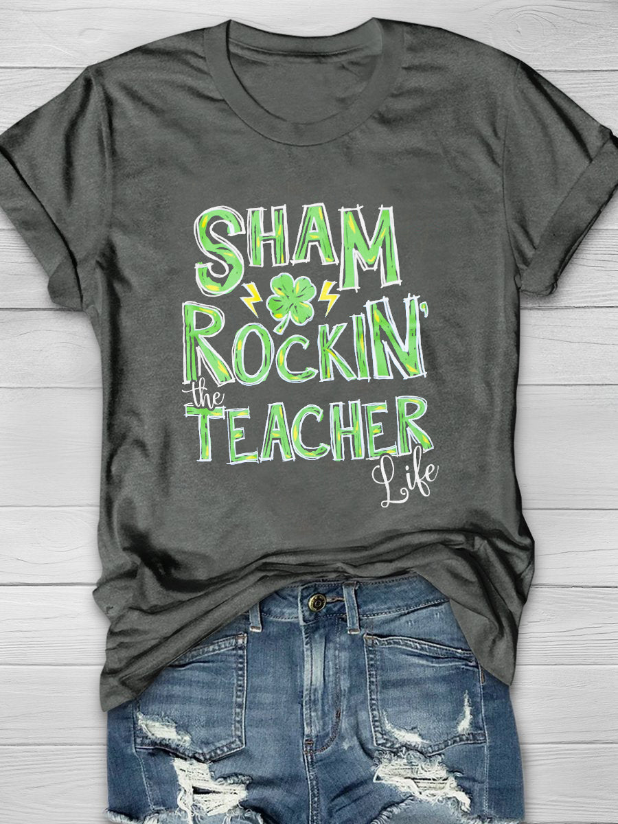 Eagerlys Sham Rockin the Teacher Life Short Sleeve T-shirt