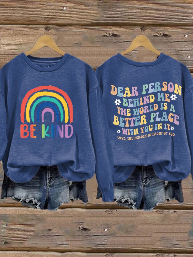 Women'S Casual Be Kind Printed Long Sleeve Sweatshirt