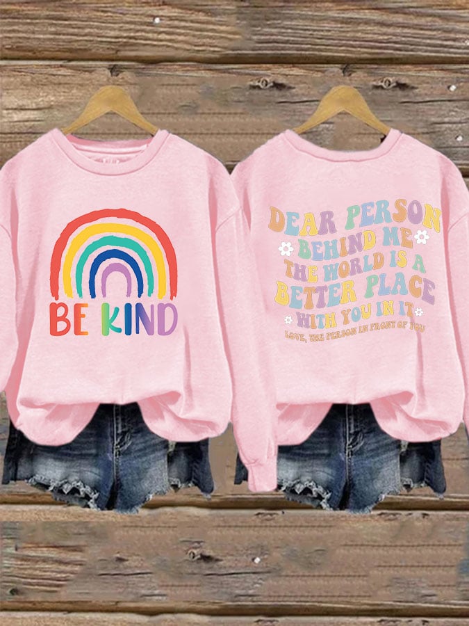 Women'S Casual Be Kind Printed Long Sleeve Sweatshirt