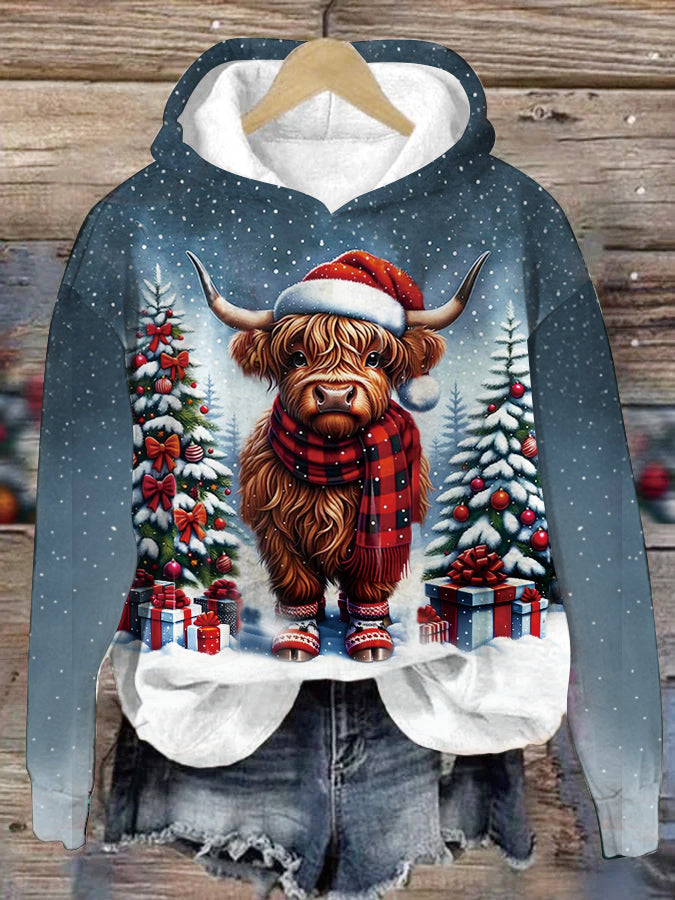 Women's Highland Cow Christmas Print Top