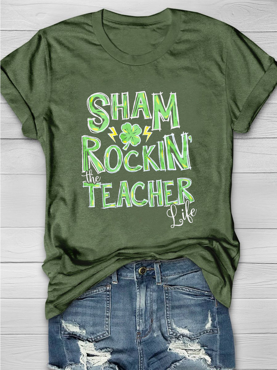 Eagerlys Sham Rockin the Teacher Life Short Sleeve T-shirt