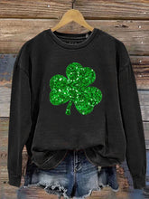 Eagerlys Happy St. Patrick's Day Clover Shiny Print Casual  Sweatshirt