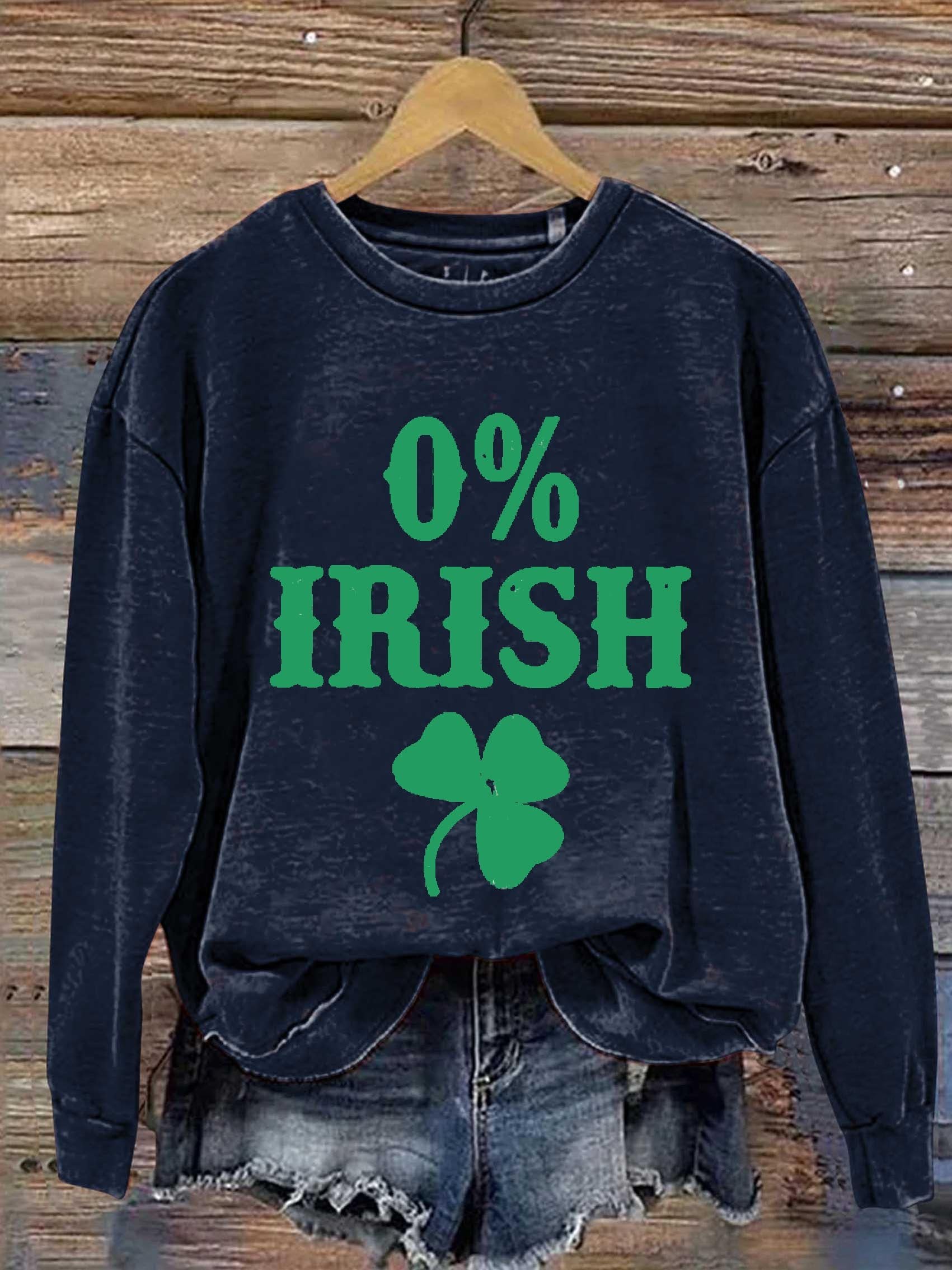 Eagerlys 0% Irish St. Patrick's Day Art Print Pattern Casual Sweatshirt