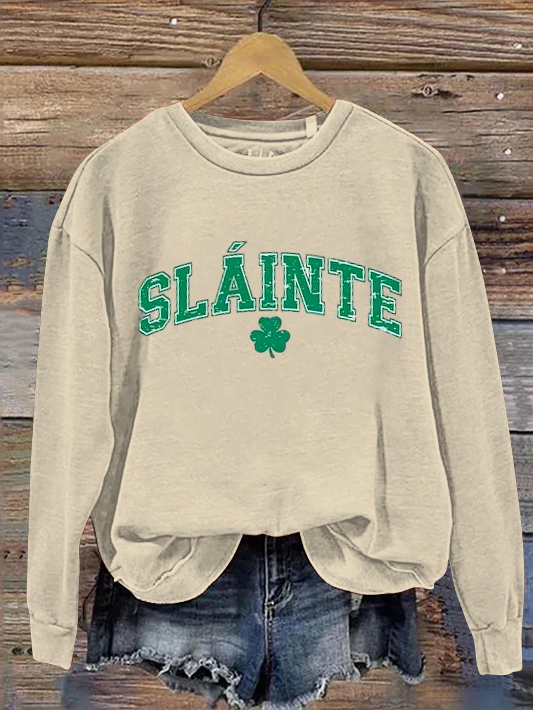 Eagerlys Slainte St. Patrick's Day Art Print Pattern Casual Sweatshirt