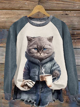 Women's Winter Funny Cute Wonderland Clothingl Clipart Cat Coffee Printed Sweatshirt