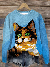 Women's Cat Print Crewneck Sweatshirt