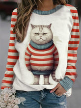 Women's Funny Winter Cat Print Casual Sweatshirt