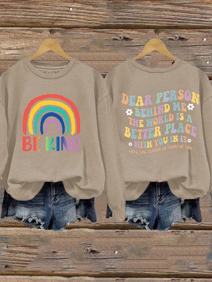 Women'S Casual Be Kind Printed Long Sleeve Sweatshirt