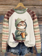 Women's Winter Funny Cute Wonderland Clothing Cat Plaid Print Sweatshirt