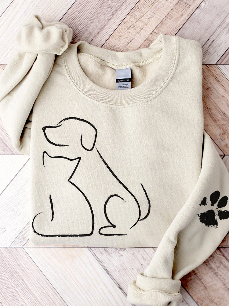 Cat & Dog Line Art Paw Print Comfy Sweatshirt