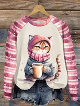 Women's Winter Funny Cute Wonderland Clothing Cat Plaid Print Sweatshirt