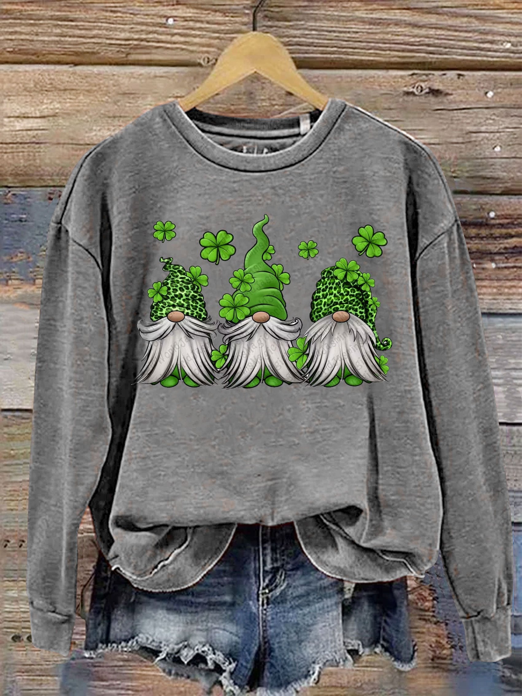 Eagerlys St. Patrick's Day Gnome Print Casual  Sweatshirt
