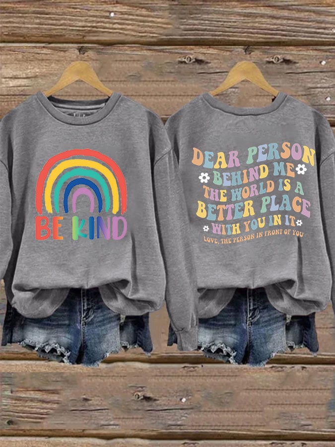Women'S Casual Be Kind Printed Long Sleeve Sweatshirt