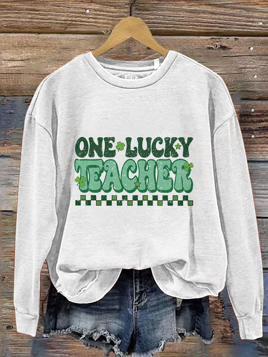 Eagerlys One Lucky Teacher St. Patrick's Day Print Casual Sweatshirt