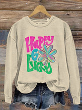 Eagerlys Shamrock Happy Go Lucky St. Patrick's Day Print Casual Sweatshirt