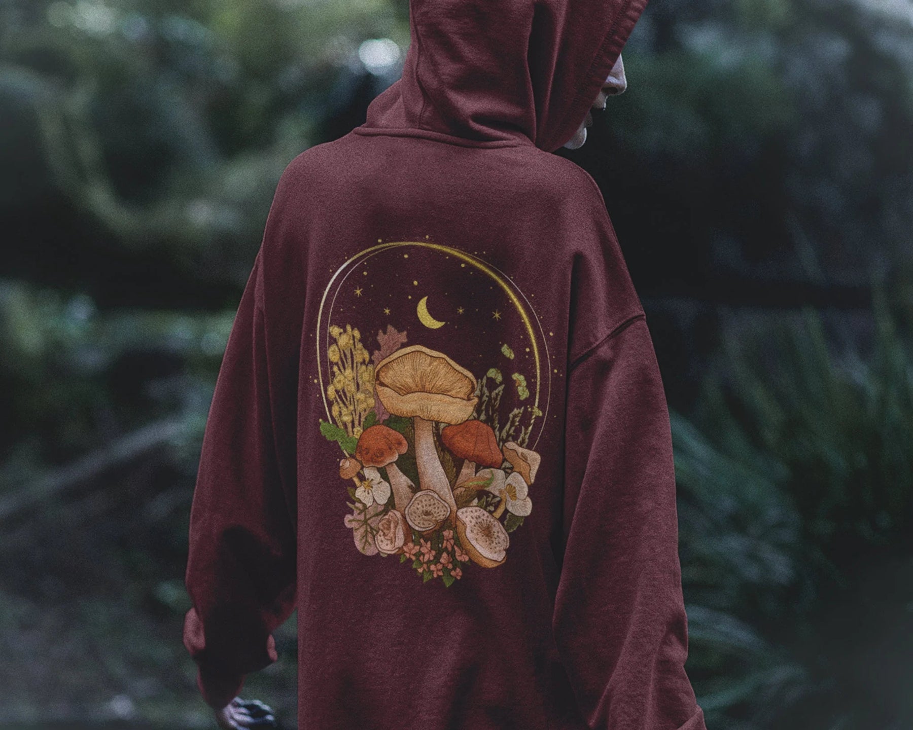 Aesthetic Magic Mushroom Wildflower Back Print Hoodie