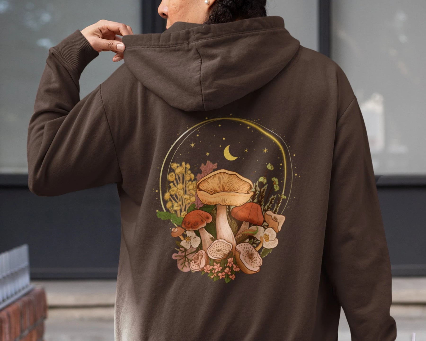 Aesthetic Magic Mushroom Wildflower Back Print Hoodie