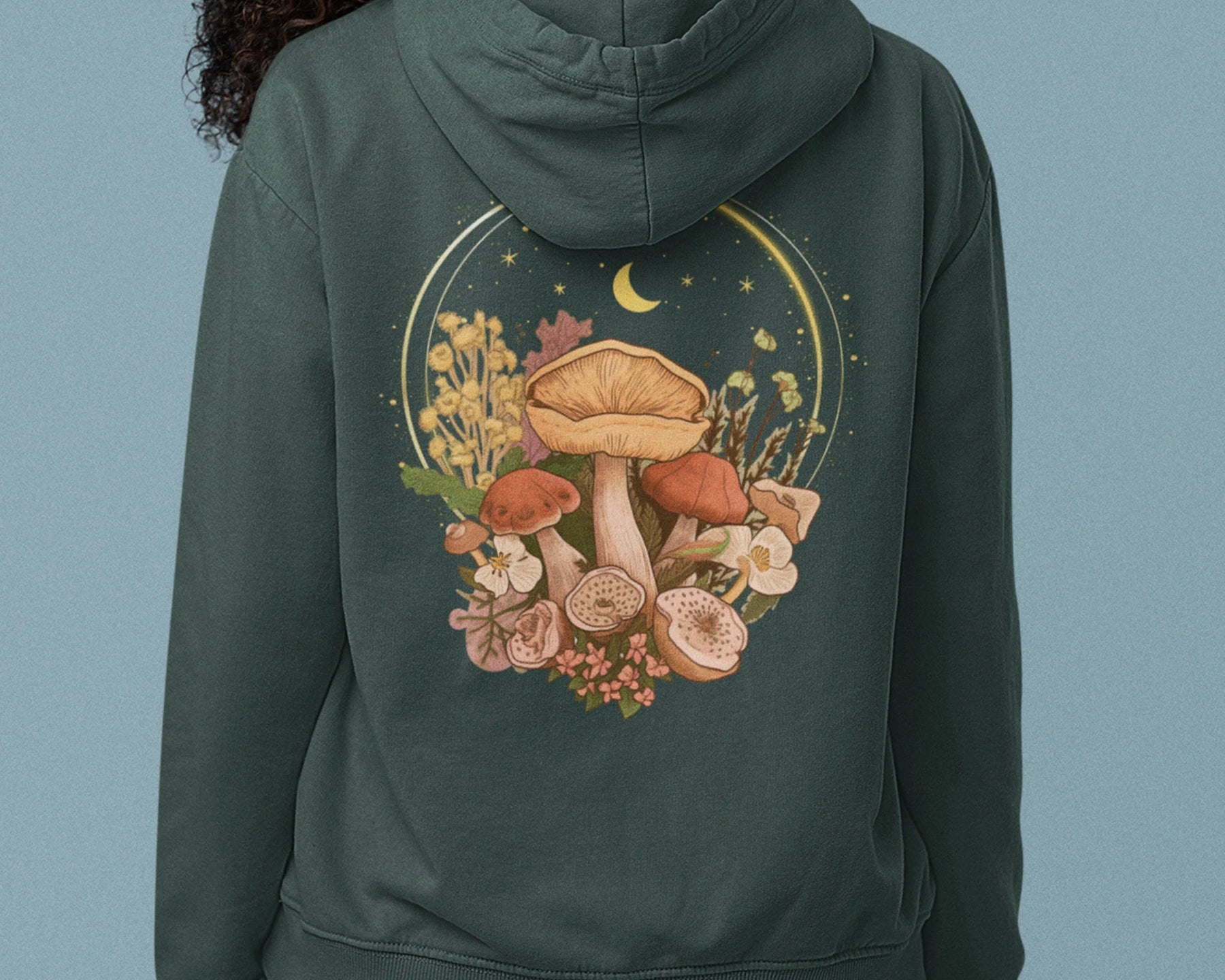 Aesthetic Magic Mushroom Wildflower Back Print Hoodie