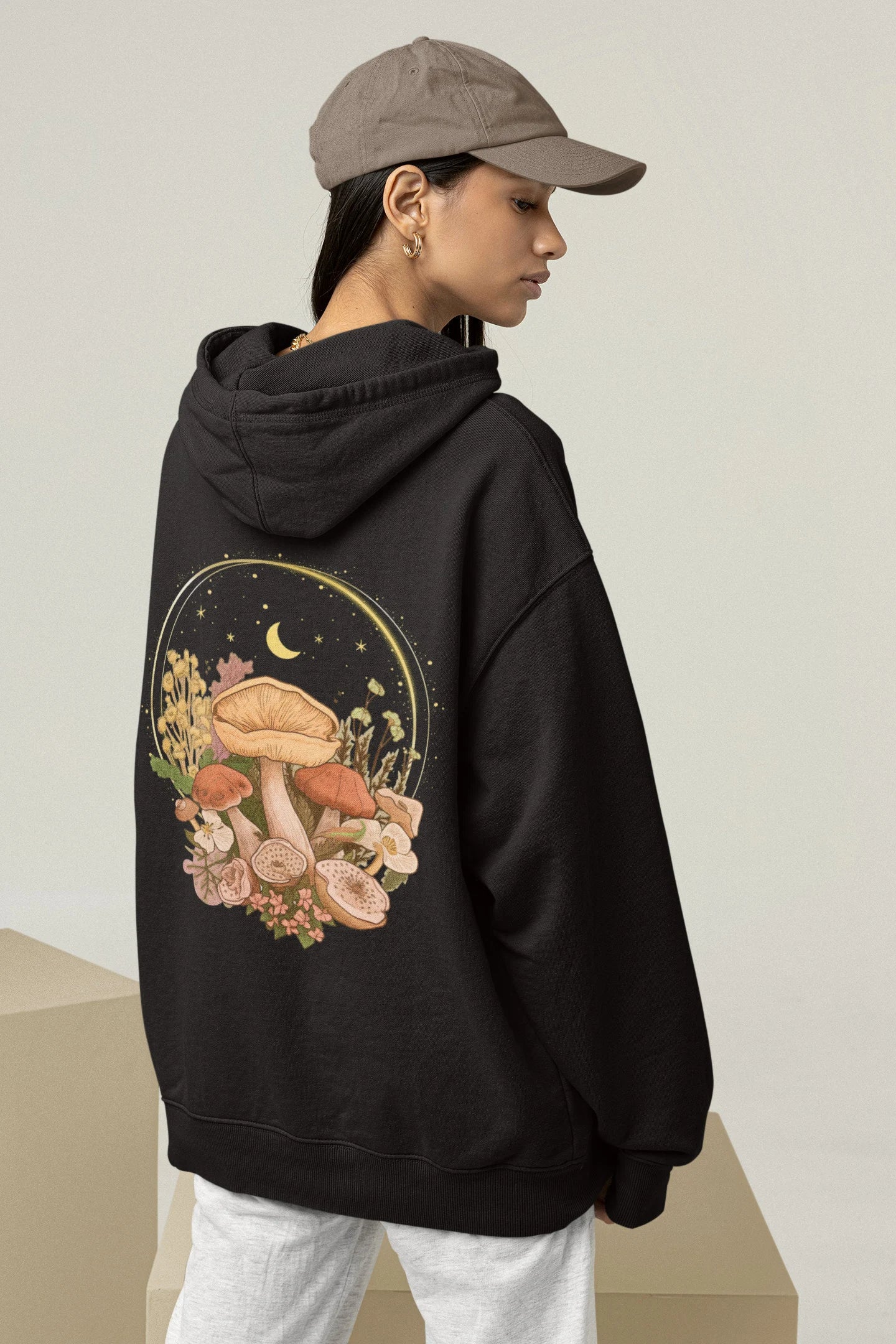 Aesthetic Magic Mushroom Wildflower Back Print Hoodie