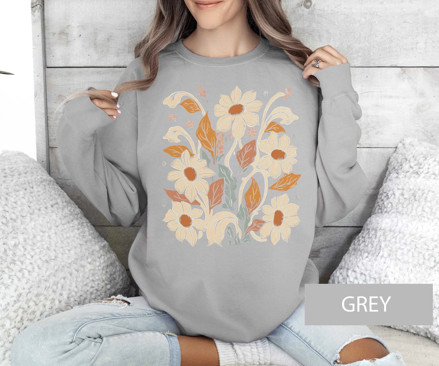 Bohemian Floral Sweatshirt Wildflower Cozy Sweater