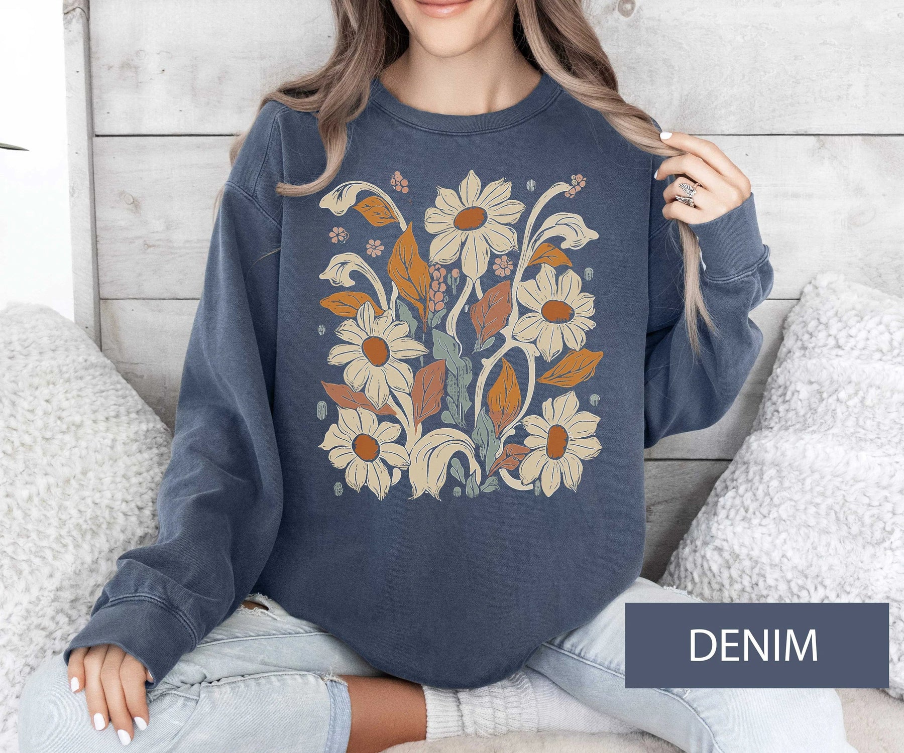 Bohemian Floral Sweatshirt Wildflower Cozy Sweater