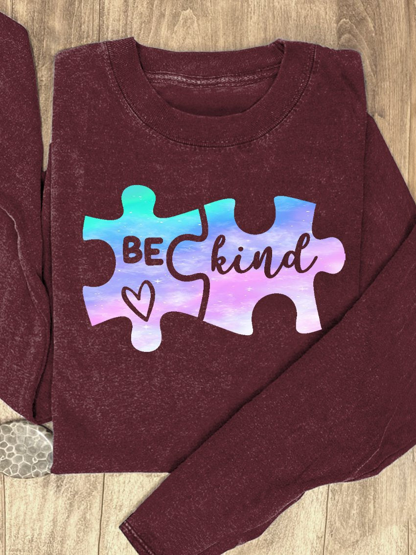 Puzzle Blue Purple Gradient Be Kind Suicide Prevention Mental Print Casual Sweatshirt