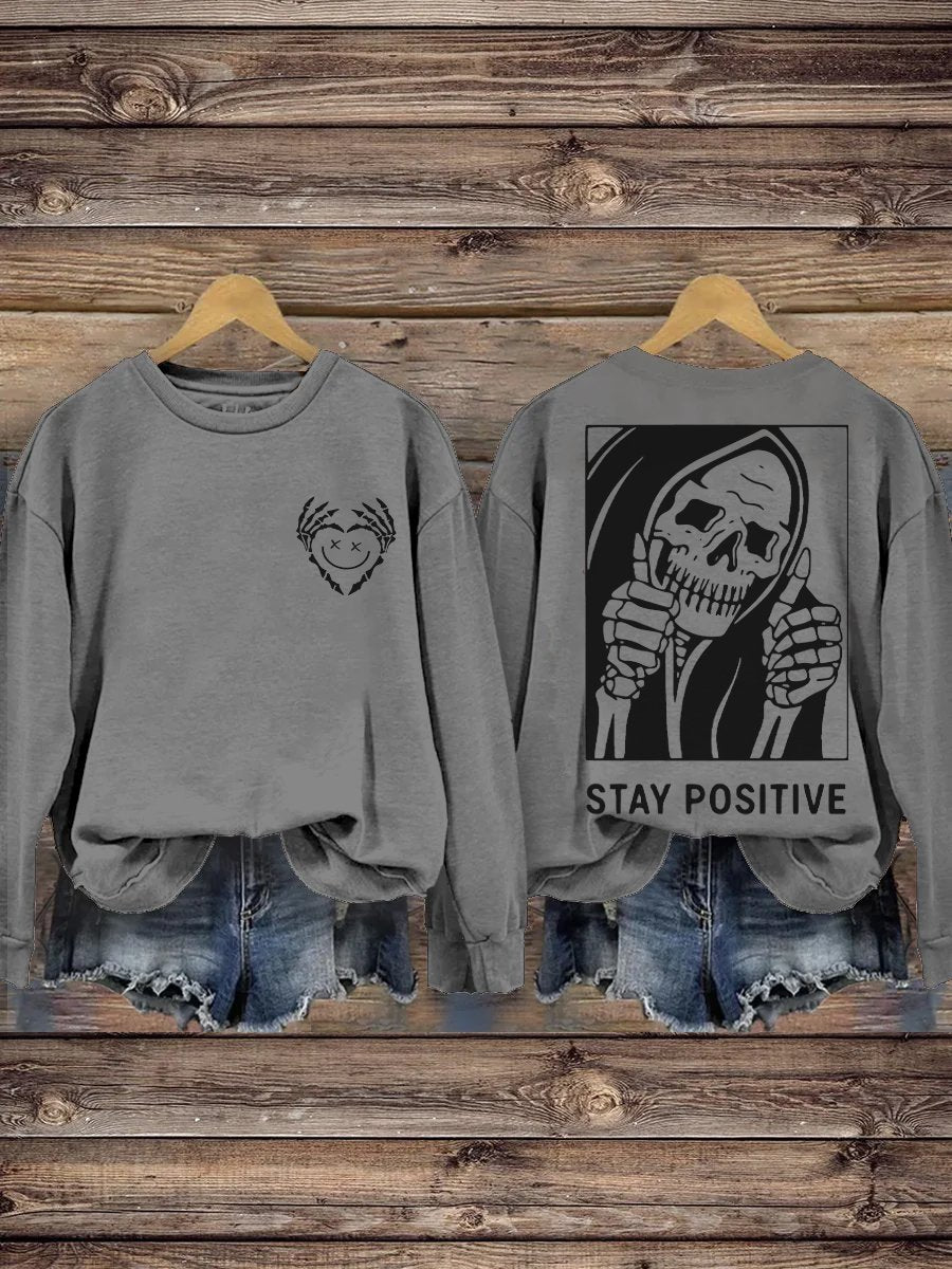 Stay Positive with Skeleton Mental Health Casual Print Hoodie