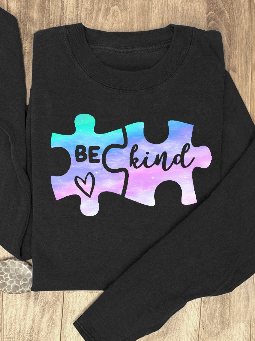 Puzzle Blue Purple Gradient Be Kind Suicide Prevention Mental Print Casual Sweatshirt