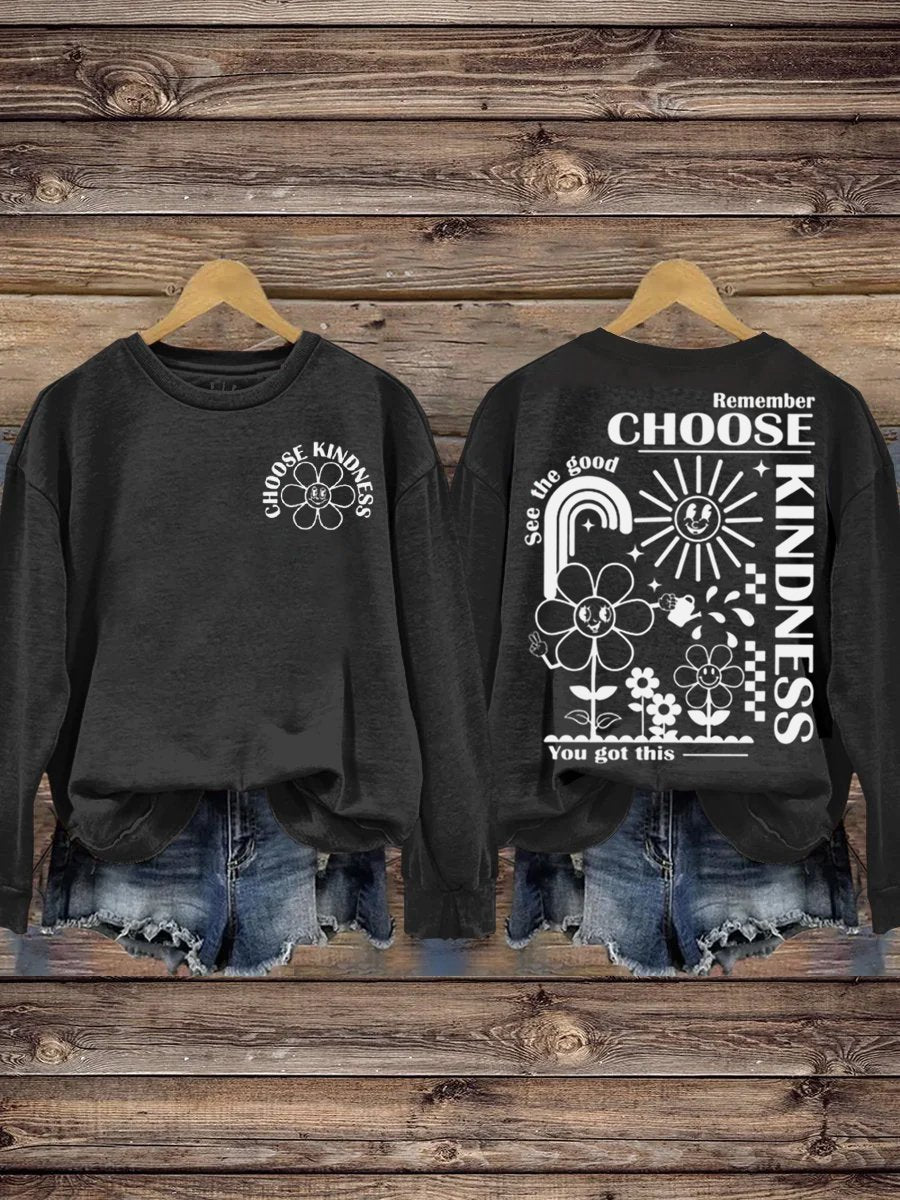 Mental Health Choose Kind Circle Inspirational Collar Casual Printed Sweatshirt