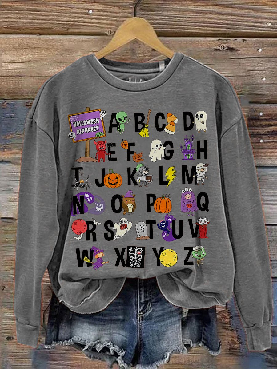 Halloween Teacher Alphabets Abcs Spooky Teacher Kindergarten Teacher Teacher Appreciation Autumn Teacher Casual Print Sweatshirt