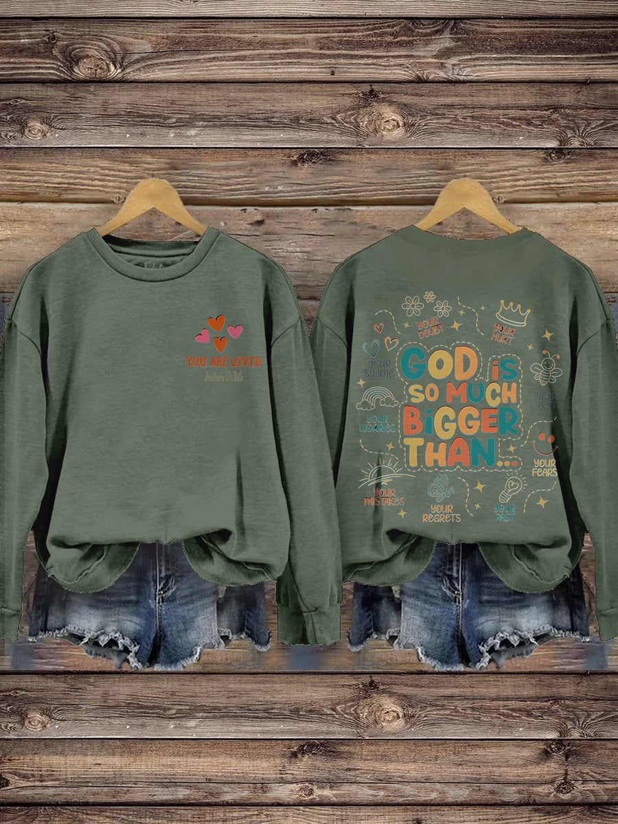 Christian Homeschool Mom Gifts For Teacher God Is Greater Mental Health Trendy Inspirational Merch Print Casual Sweatshirt