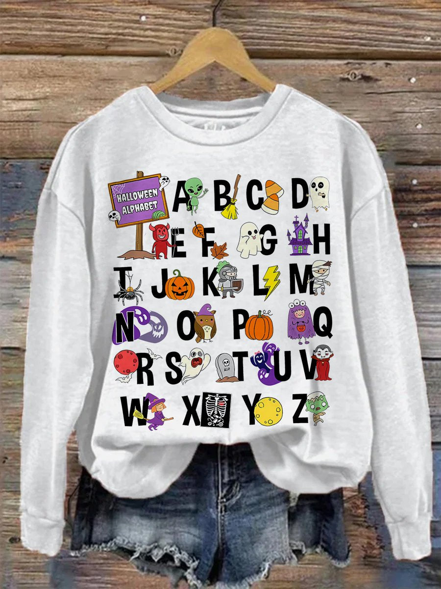 Halloween Teacher Alphabets Abcs Spooky Teacher Kindergarten Teacher Teacher Appreciation Autumn Teacher Casual Print Sweatshirt