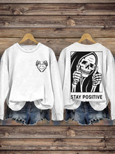 Stay Positive with Skeleton Mental Health Casual Print Hoodie