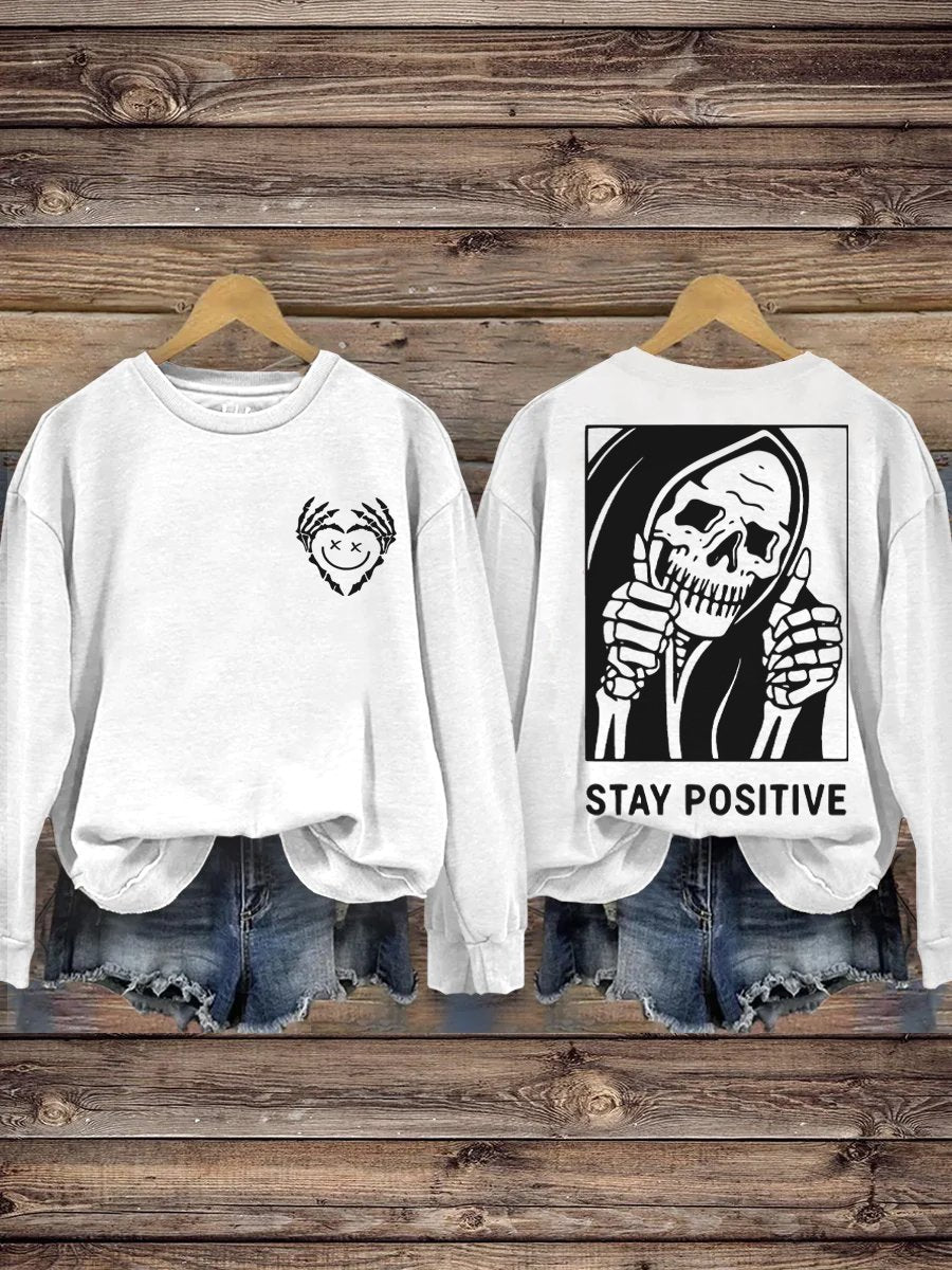 Stay Positive with Skeleton Mental Health Casual Print Hoodie