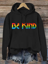 Be Kind Rainbow Print Casual Hoodie