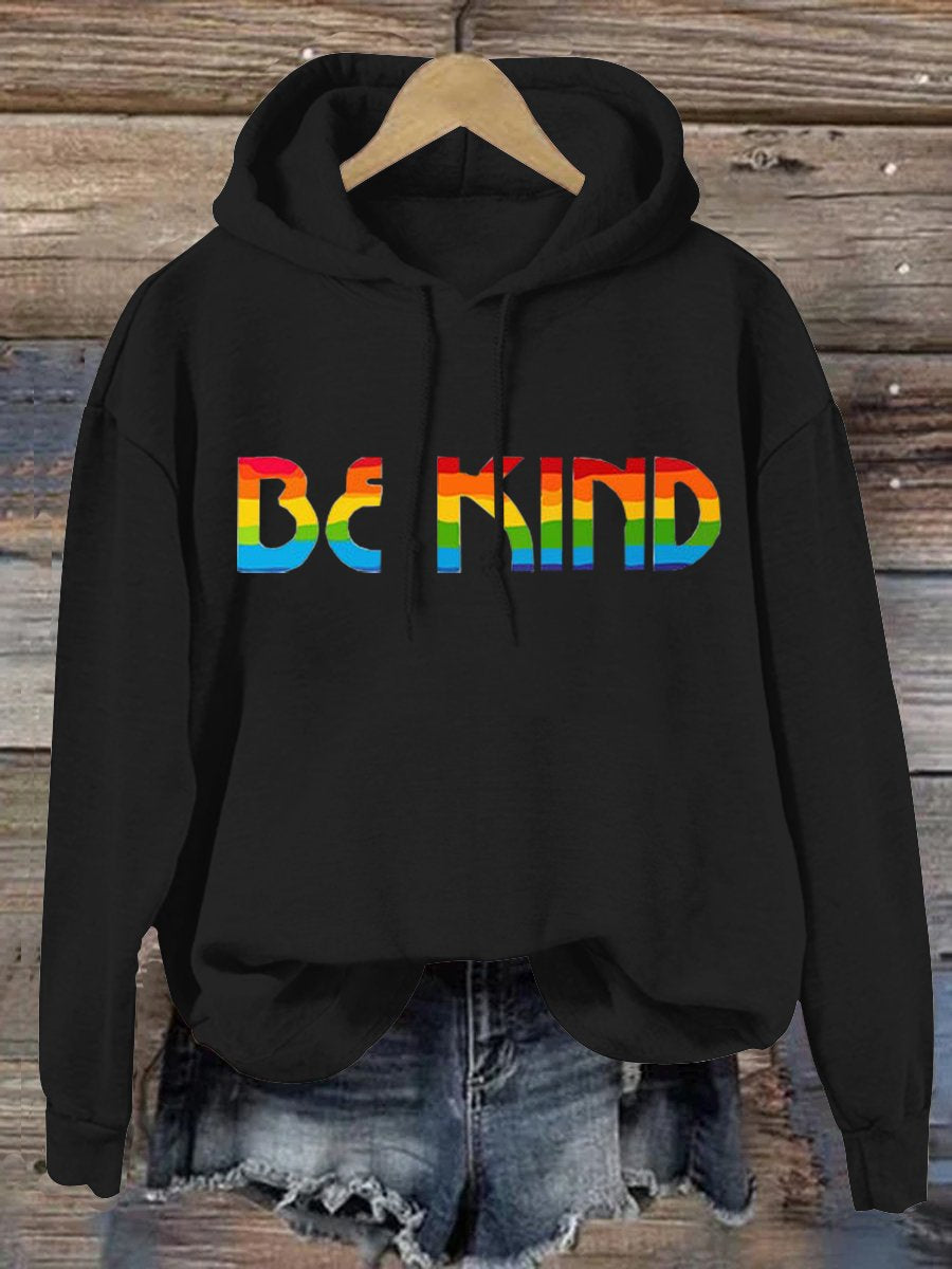 Be Kind Rainbow Print Casual Hoodie