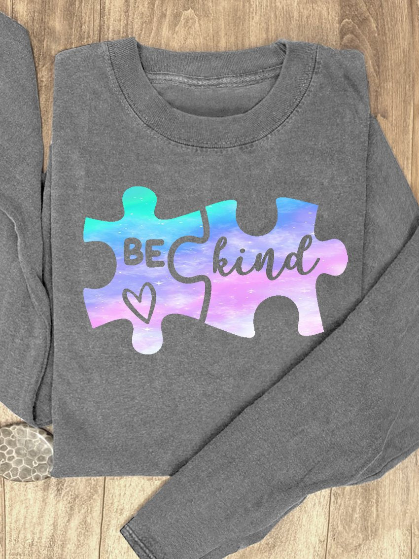 Puzzle Blue Purple Gradient Be Kind Suicide Prevention Mental Print Casual Sweatshirt
