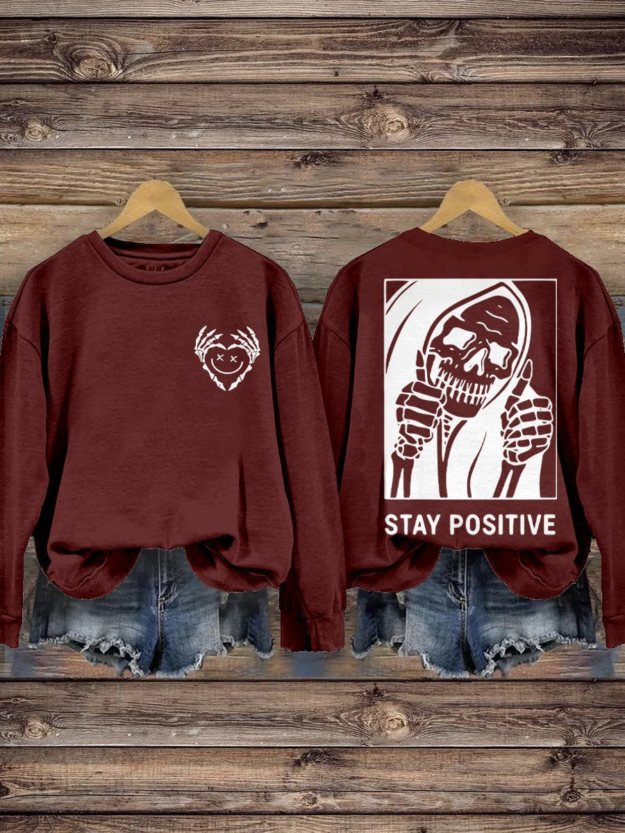 Stay Positive with Skeleton Mental Health Casual Print Hoodie