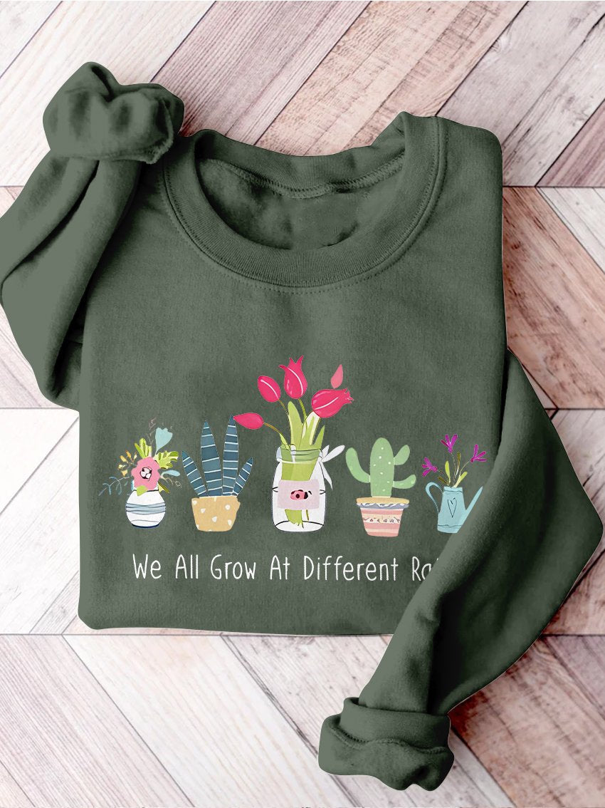 We All Grow At Different Rates Special Education Teacher Kindergarten Elementary Floral Print Casual Sweatshirt