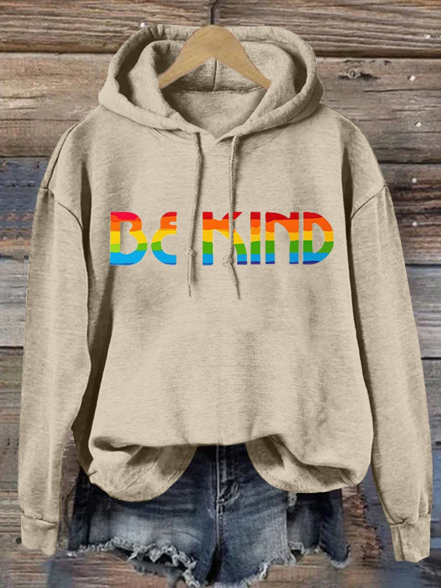 Be Kind Rainbow Print Casual Hoodie