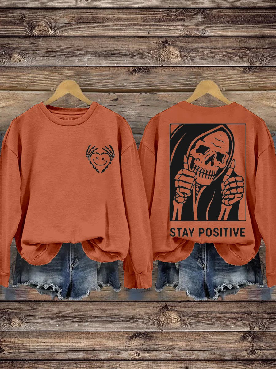 Stay Positive with Skeleton Mental Health Casual Print Hoodie